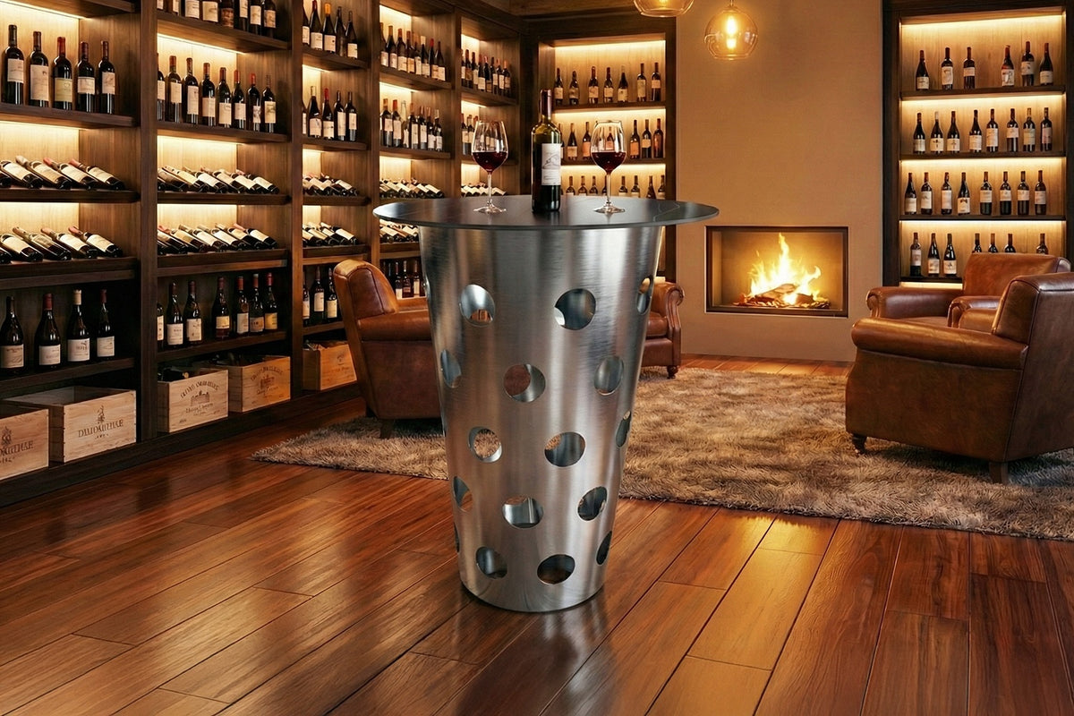 KAWOLA Tisch VINO Bartisch Keramik schwarz Gestell gebürsteter Edelstahl silber, 80 x 80