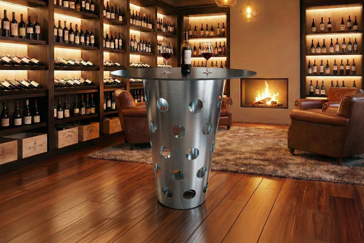 KAWOLA Tisch VINO Bartisch Keramik schwarz Gestell gebürsteter Edelstahl silber, 90 x 90