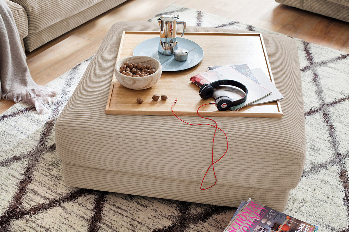 B-Ware KAWOLA Big Hocker MADELINE Polsterhocker Cord taupe