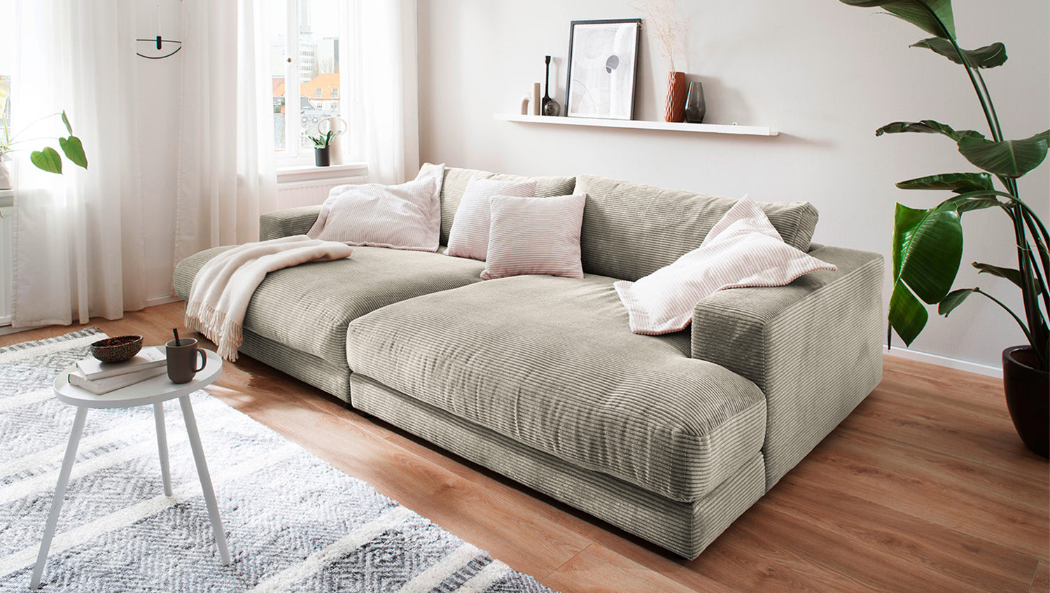 B-Ware KAWOLA Big Sofa MADELINE Cord steingrau