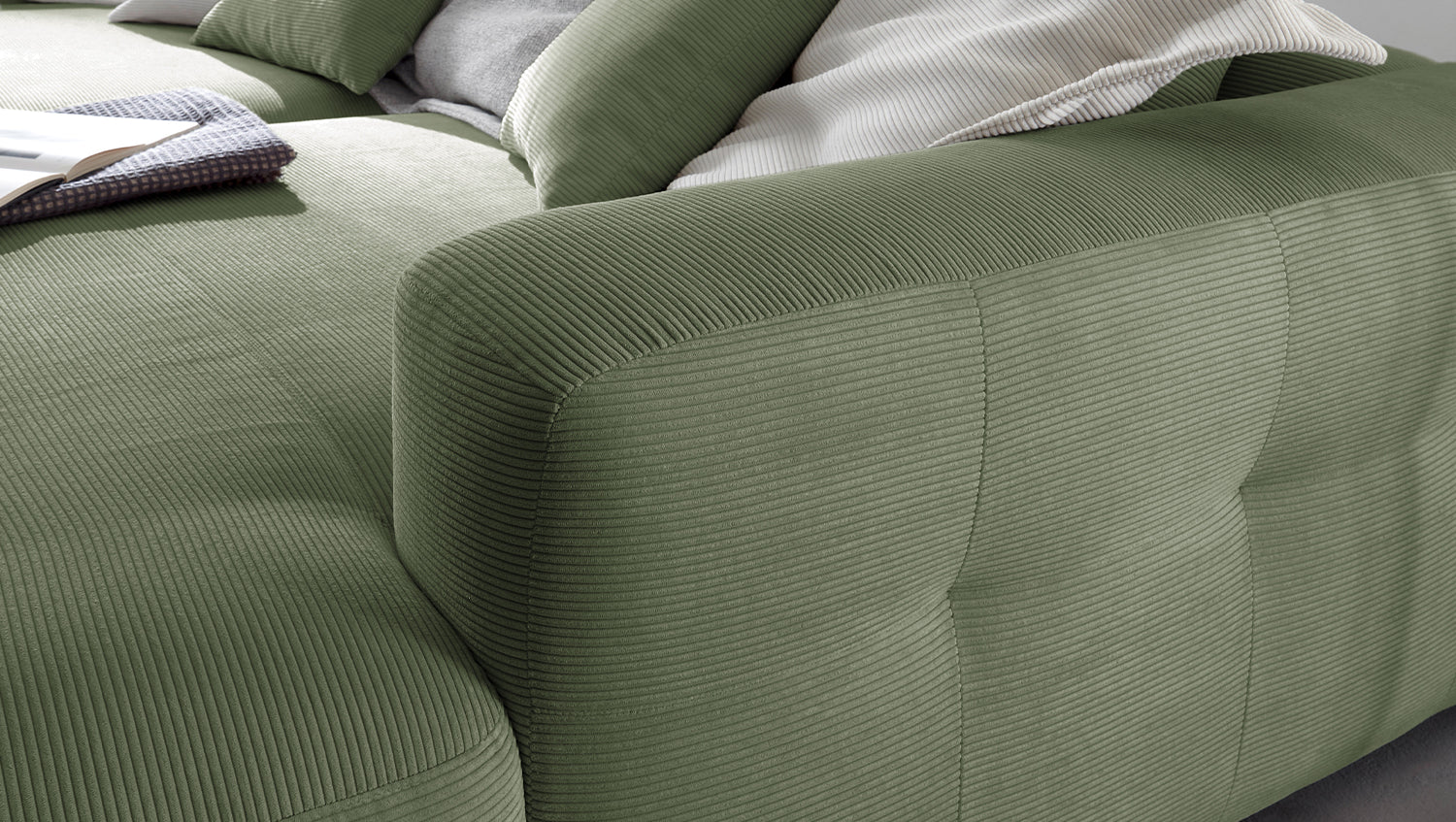 B-Ware KAWOLA Big Sofa MIKA Feincord olivgrün