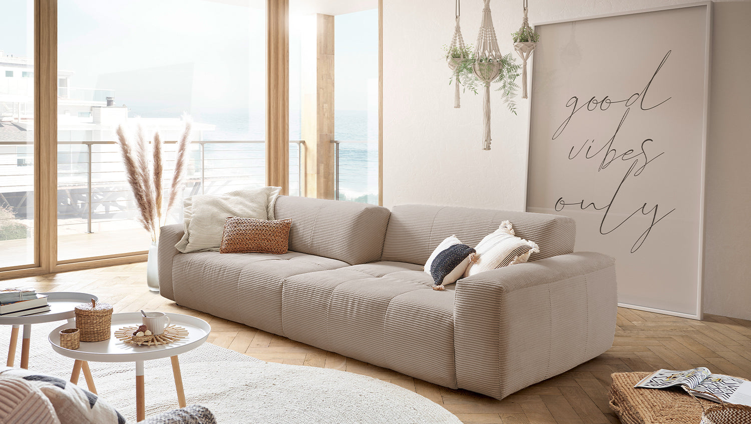 B-Ware KAWOLA Big Sofa PALACE 3-Sitzer mit Sitztiefenverstellung Cord taupe