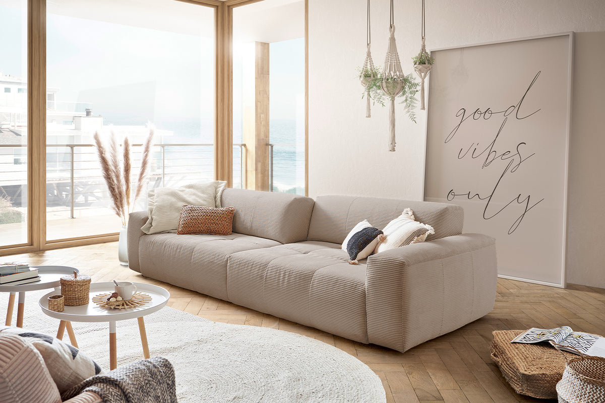 B-Ware KAWOLA Big Sofa PALACE 3-Sitzer mit Sitztiefenverstellung Cord taupe