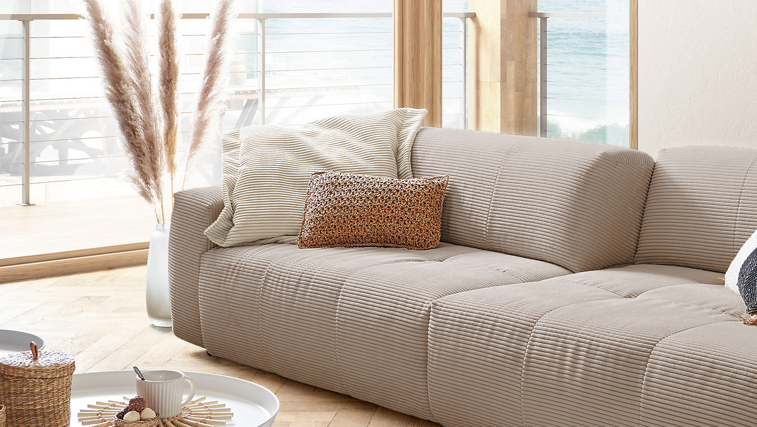 B-Ware KAWOLA Big Sofa PALACE 3-Sitzer mit Sitztiefenverstellung Cord taupe