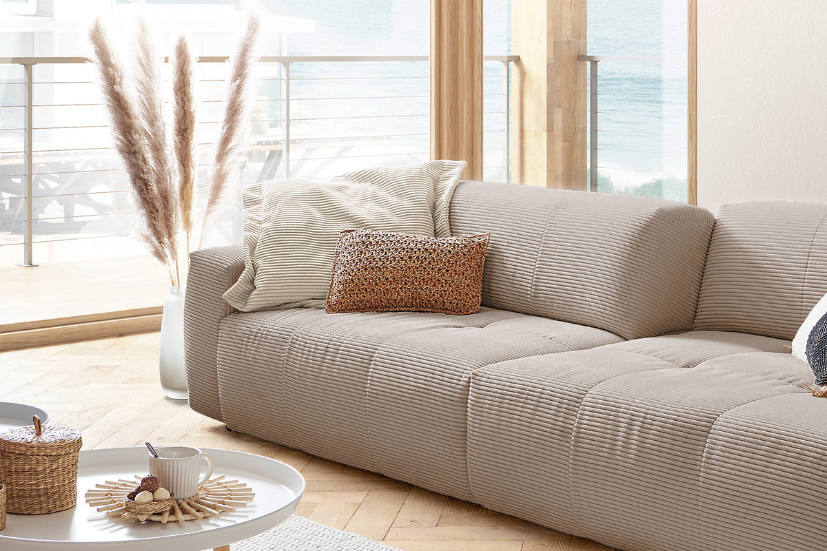 B-Ware KAWOLA Big Sofa PALACE 3-Sitzer mit Sitztiefenverstellung Cord taupe