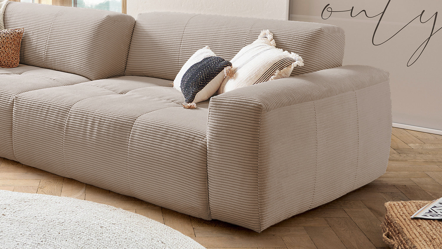 B-Ware KAWOLA Big Sofa PALACE 3-Sitzer mit Sitztiefenverstellung Cord taupe