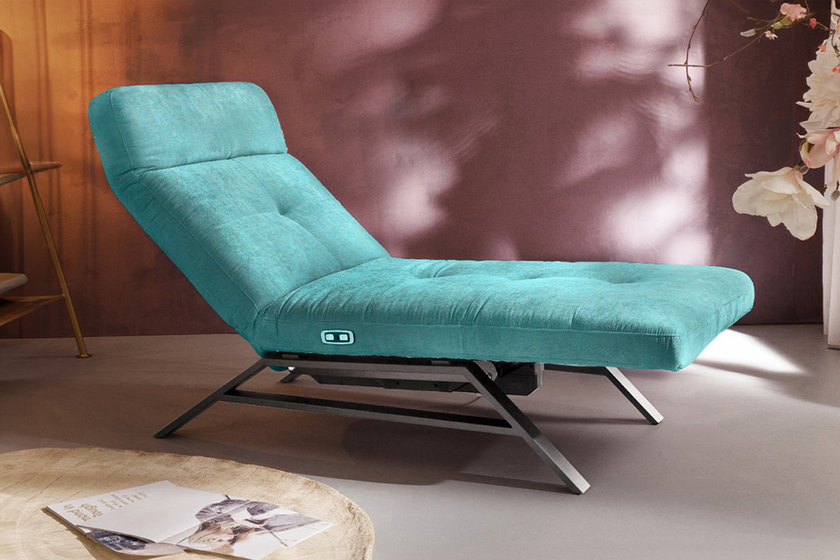 B-Ware KAWOLA Liege AMERIVA Sessel Relaxliege Velvet smaragd Fuß chrome