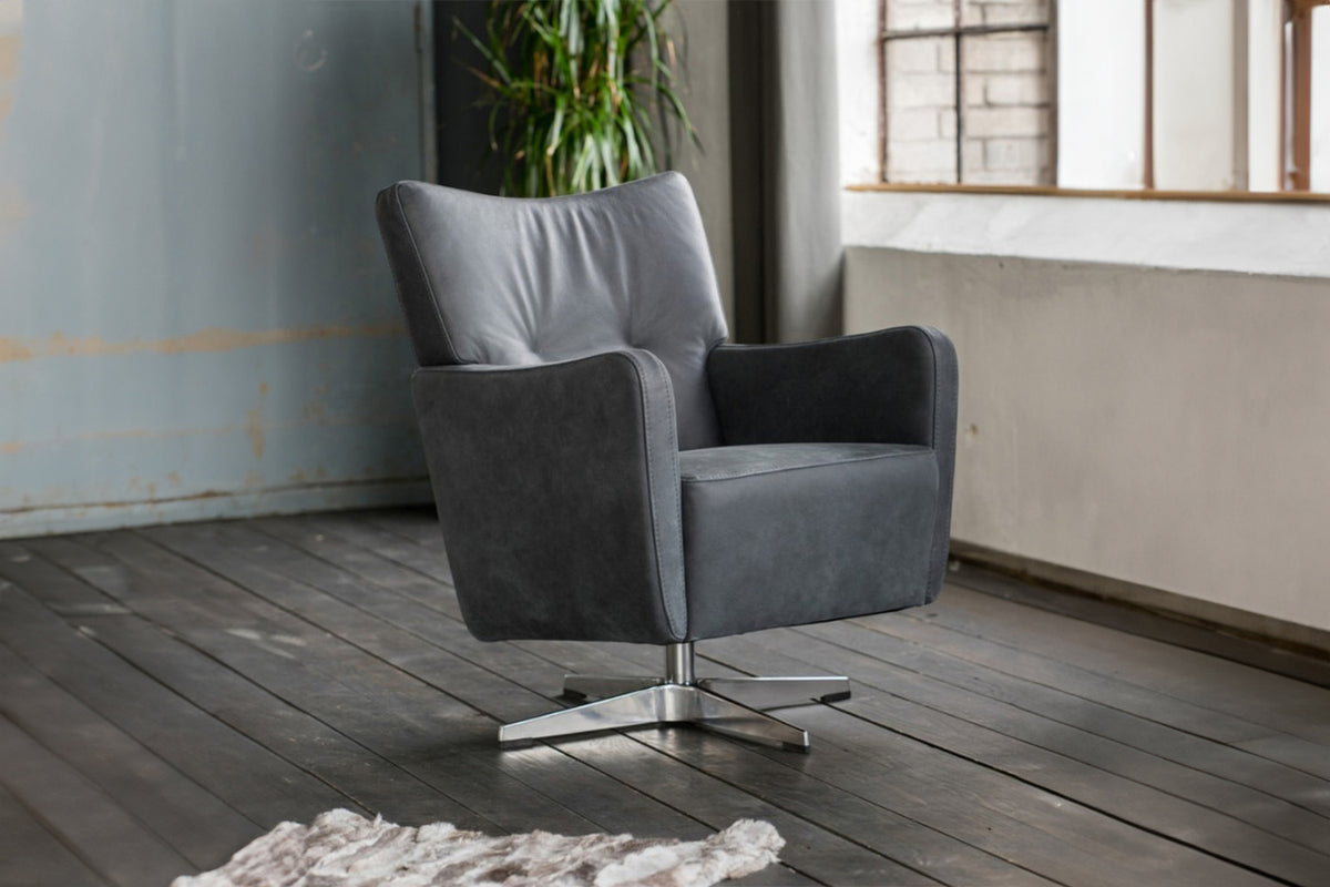 B-Ware KAWOLA Sessel ALINE Drehsessel Sessel Leder schwarz (B/H/T)