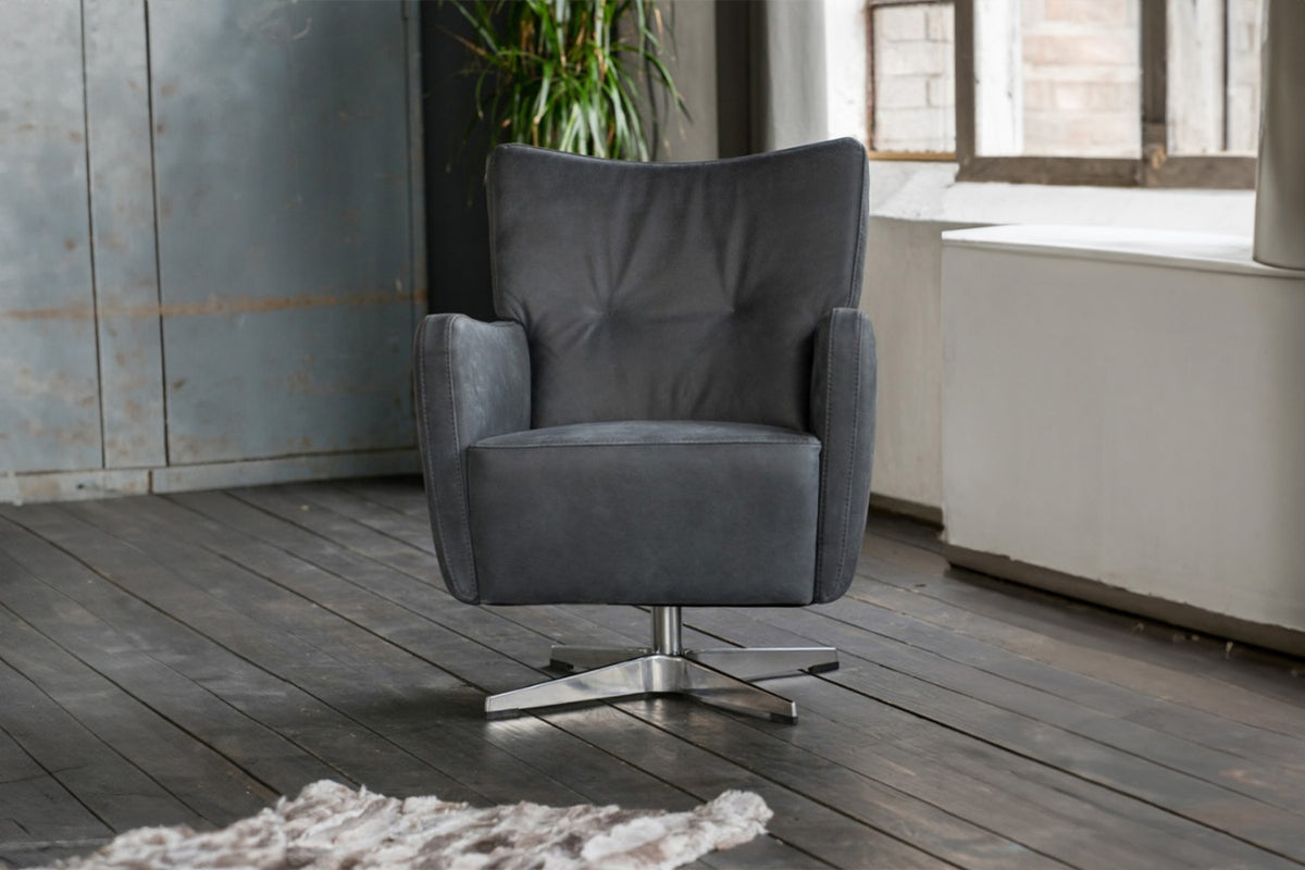 B-Ware KAWOLA Sessel ALINE Drehsessel Sessel Leder schwarz (B/H/T)