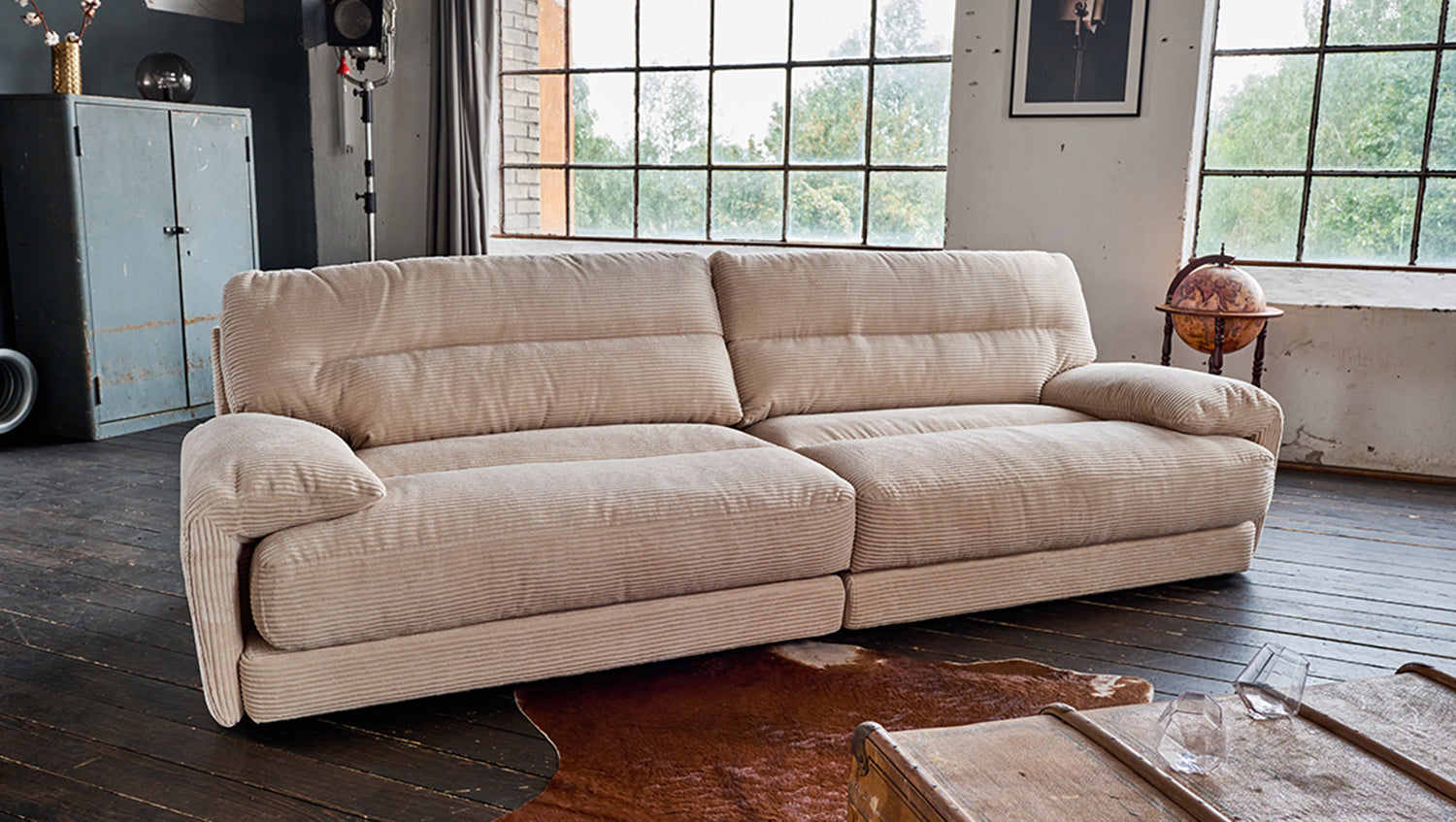 B-Ware KAWOLA Sofa CINE XXL-Sofa 3-Sitzer Cord braun