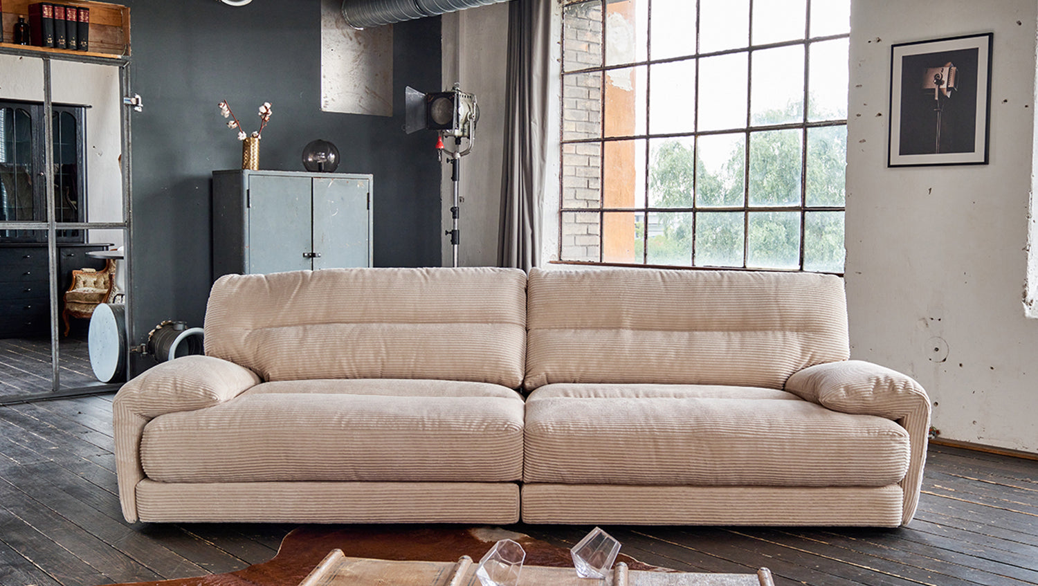 B-Ware KAWOLA Sofa CINE XXL-Sofa 3-Sitzer Cord braun