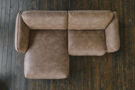 B-Ware KAWOLA Sofa DAVITO Ecksofa Lederimitat im Vintagelook braun Recamiere links