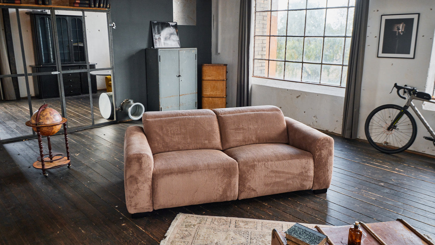 B-Ware KAWOLA Sofa FINN 3-Sitzer mit Relaxfunktion Cord braun