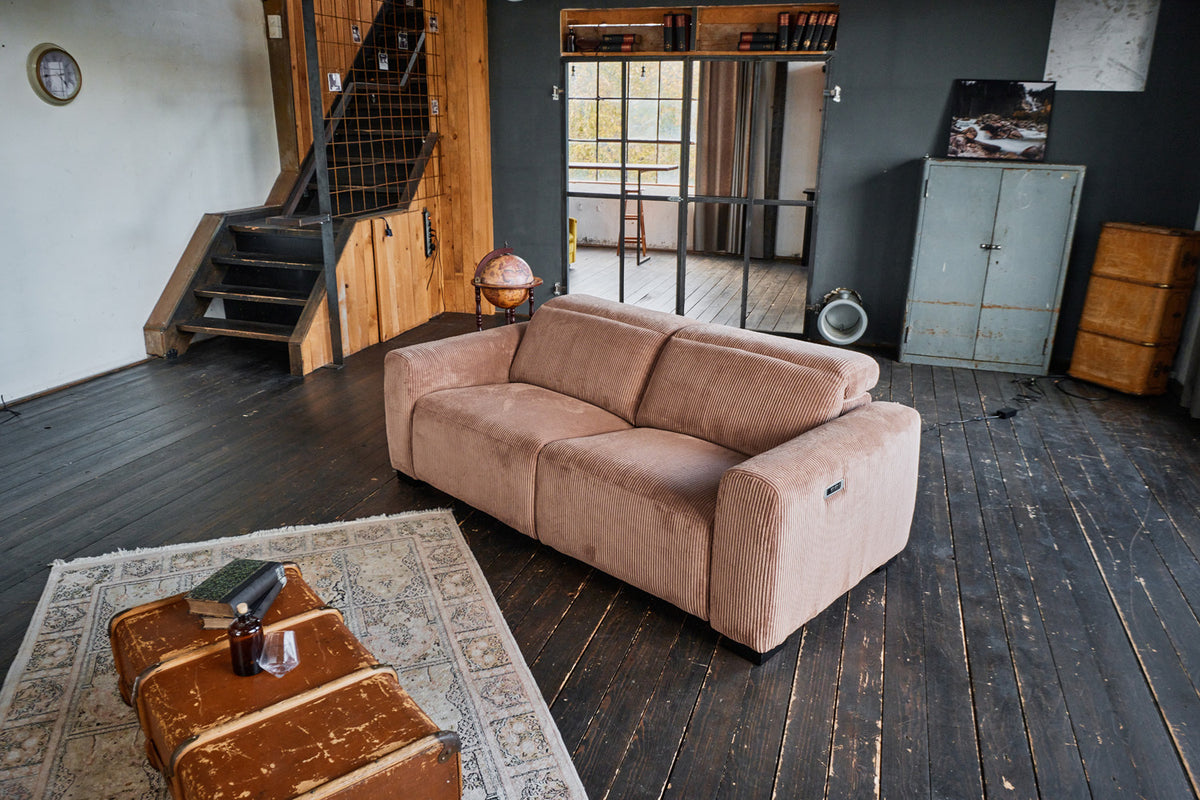 B-Ware KAWOLA Sofa FINN 3-Sitzer mit Relaxfunktion Cord braun