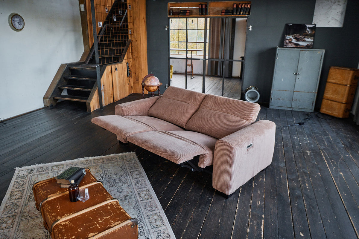 B-Ware KAWOLA Sofa FINN 3-Sitzer mit Relaxfunktion Cord braun