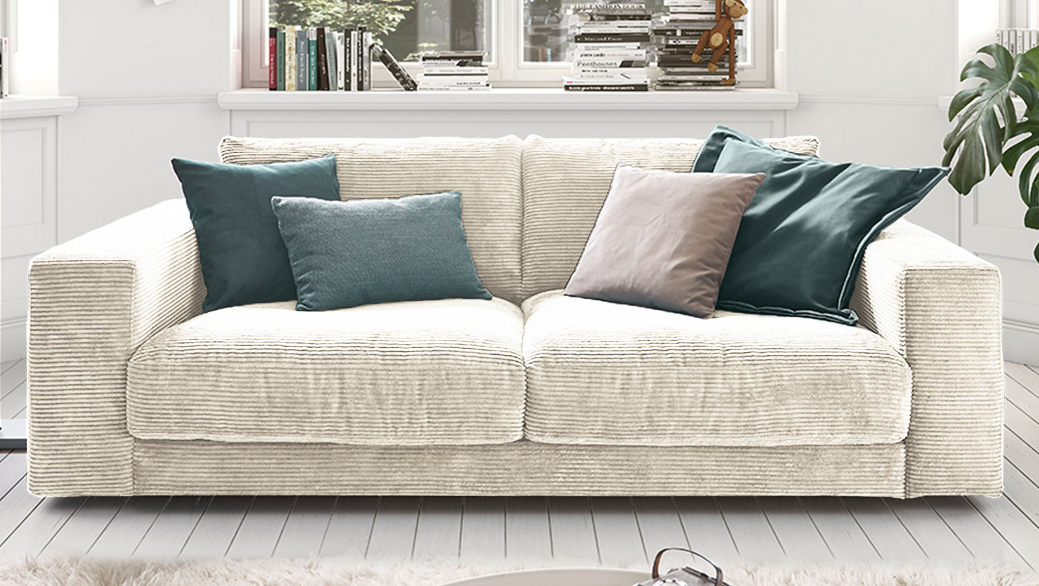 B-Ware KAWOLA Sofa MADELINE 2-Sitzer Cord cremeweiß