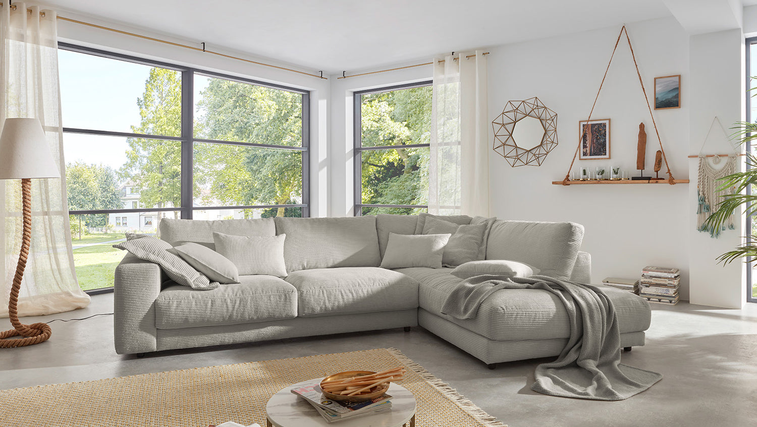 B-Ware KAWOLA Sofa MADELINE Ecksofa Cord steingrau Recamiere rechts