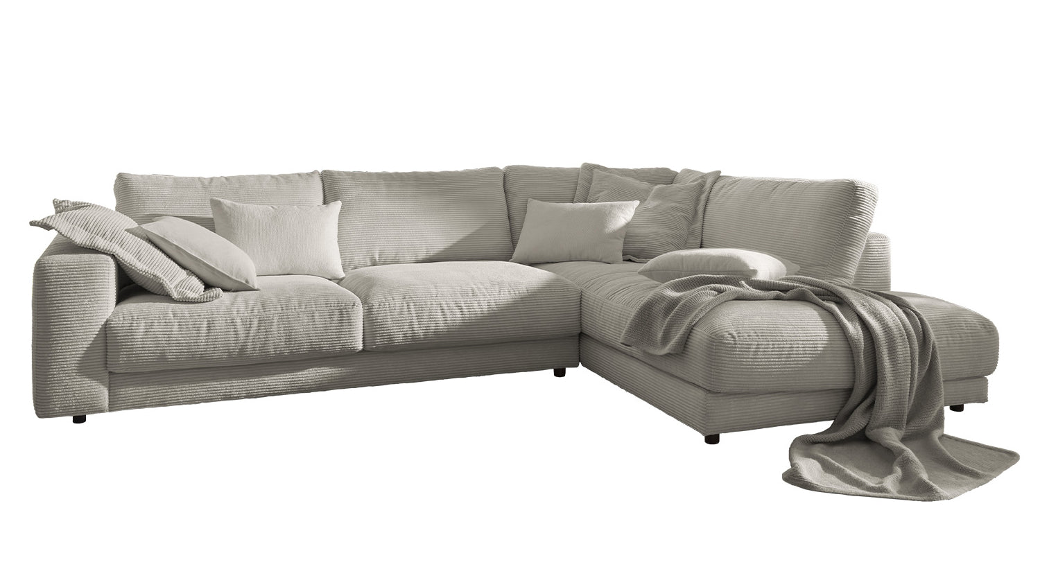 B-Ware KAWOLA Sofa MADELINE Ecksofa Cord steingrau Recamiere rechts