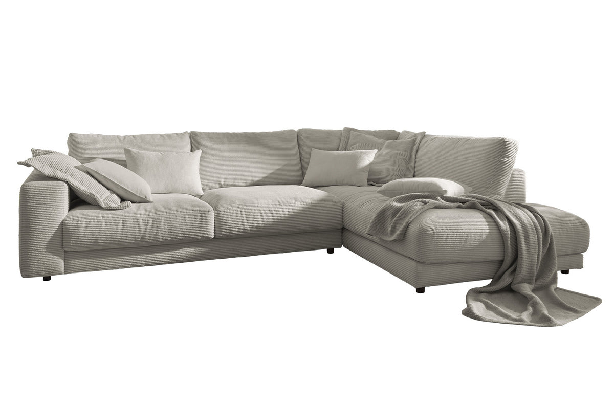 B-Ware KAWOLA Sofa MADELINE Ecksofa Cord steingrau Recamiere rechts