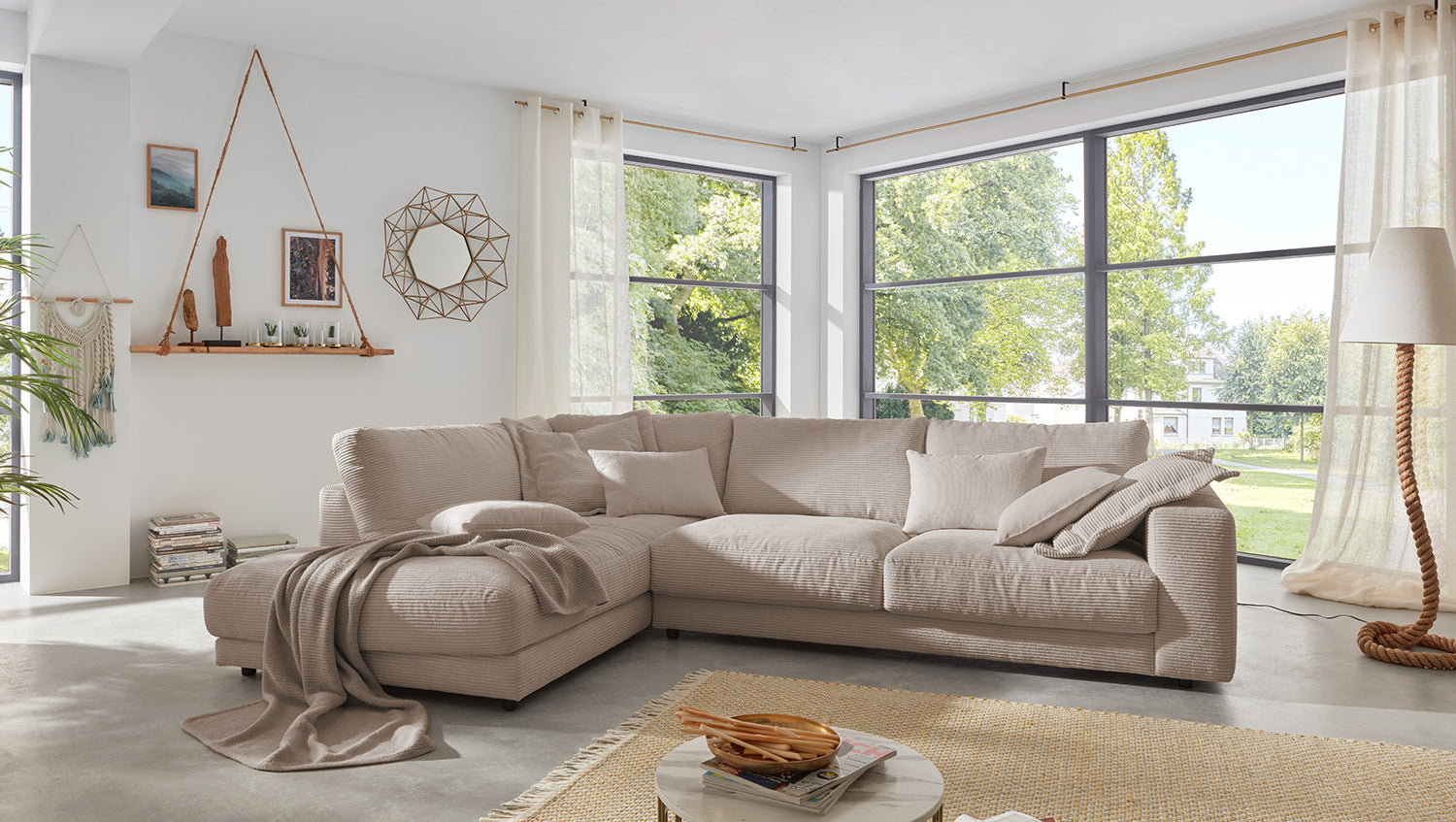 B-Ware KAWOLA Sofa MADELINE Ecksofa Cord taupe Recamiere links