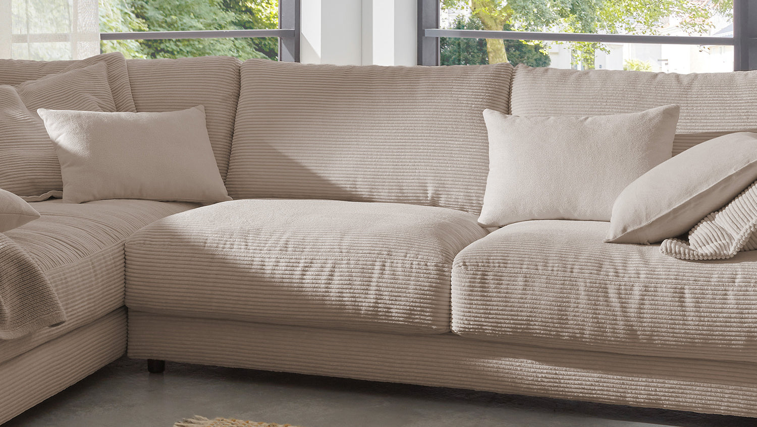 B-Ware KAWOLA Sofa MADELINE Ecksofa Cord taupe Recamiere links