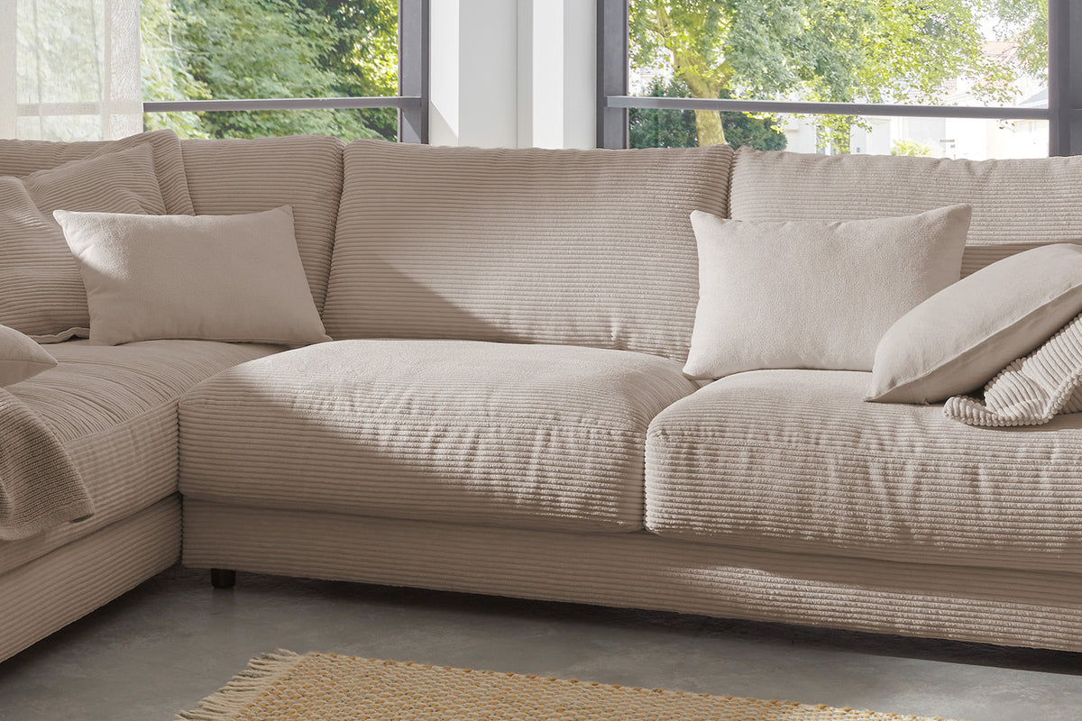 B-Ware KAWOLA Sofa MADELINE Ecksofa Cord taupe Recamiere links