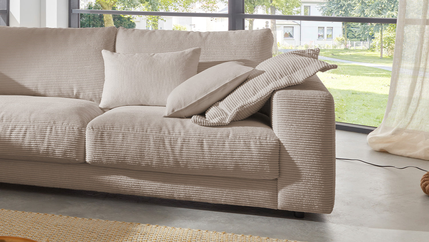 B-Ware KAWOLA Sofa MADELINE Ecksofa Cord taupe Recamiere links