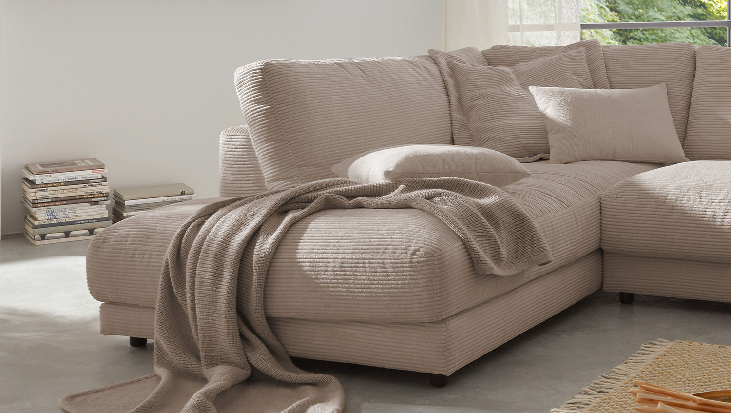 B-Ware KAWOLA Sofa MADELINE Ecksofa Cord taupe Recamiere links