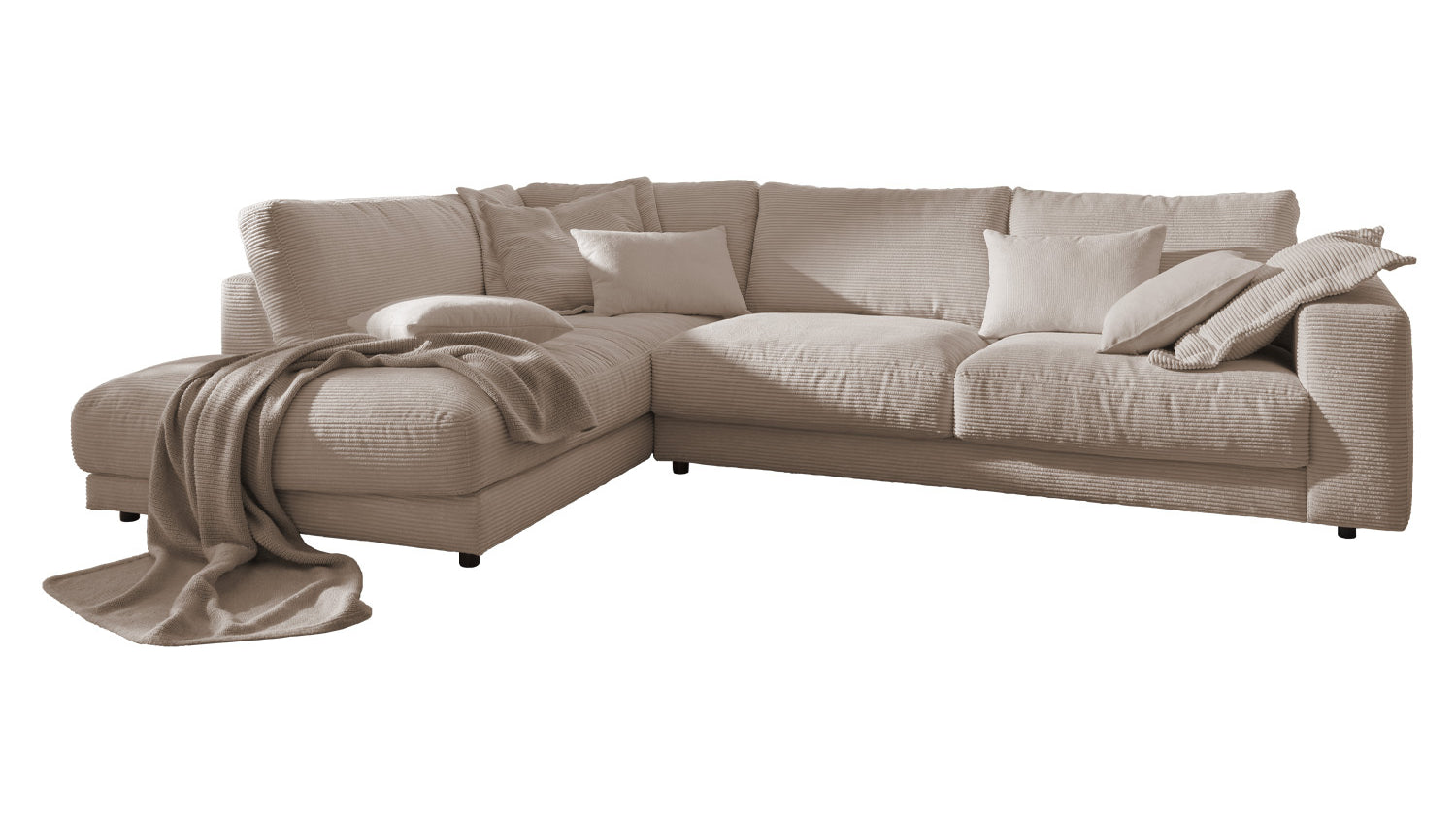 B-Ware KAWOLA Sofa MADELINE Ecksofa Cord taupe Recamiere links