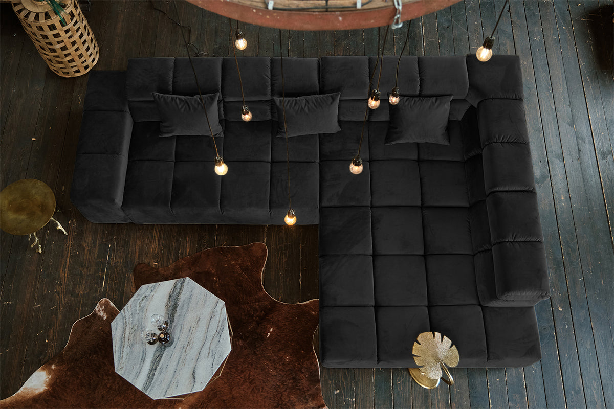 B-Ware KAWOLA Sofa NEVADA Ecksofa Velvet schwarz Recamiere rechts mit motorischem Sitzvorzug