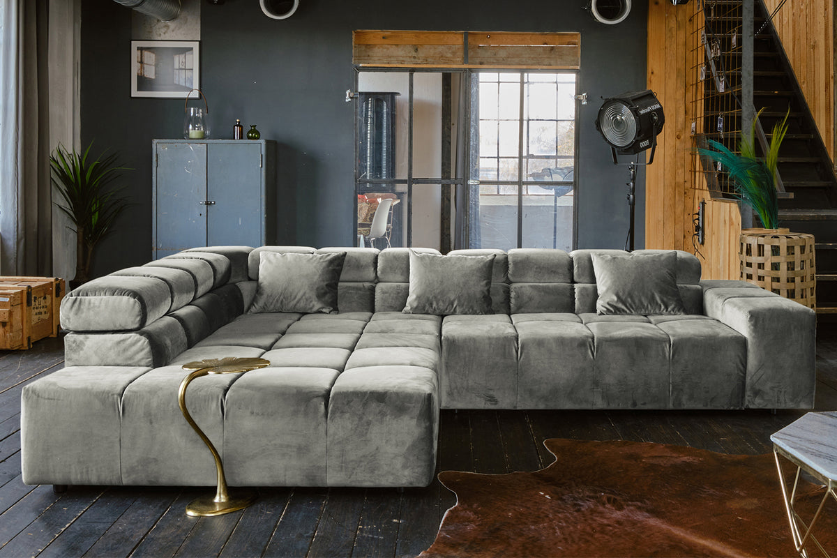 B-Ware KAWOLA Sofa NEVADA Ecksofa Velvet silber Recamiere links