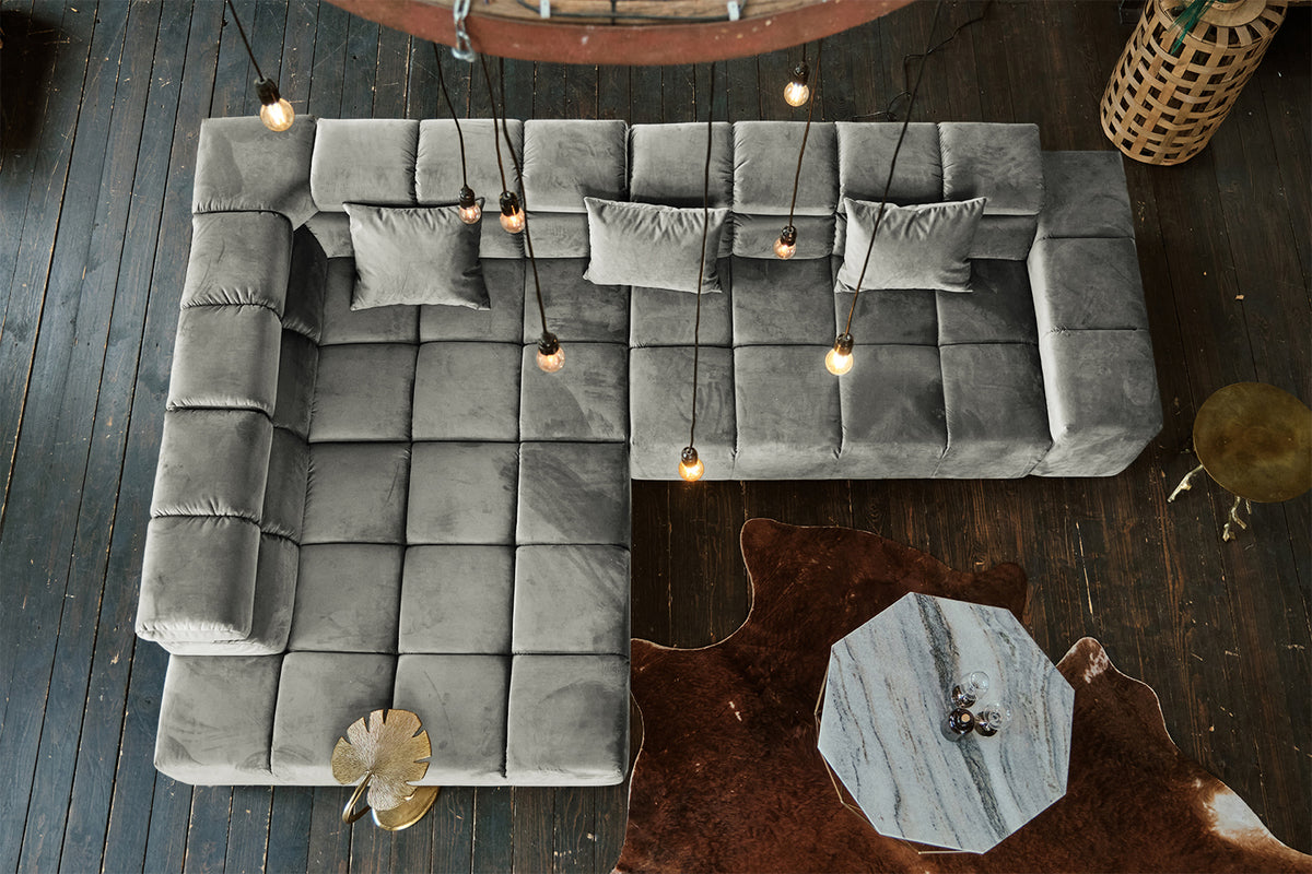 B-Ware KAWOLA Sofa NEVADA Ecksofa Velvet silber Recamiere links