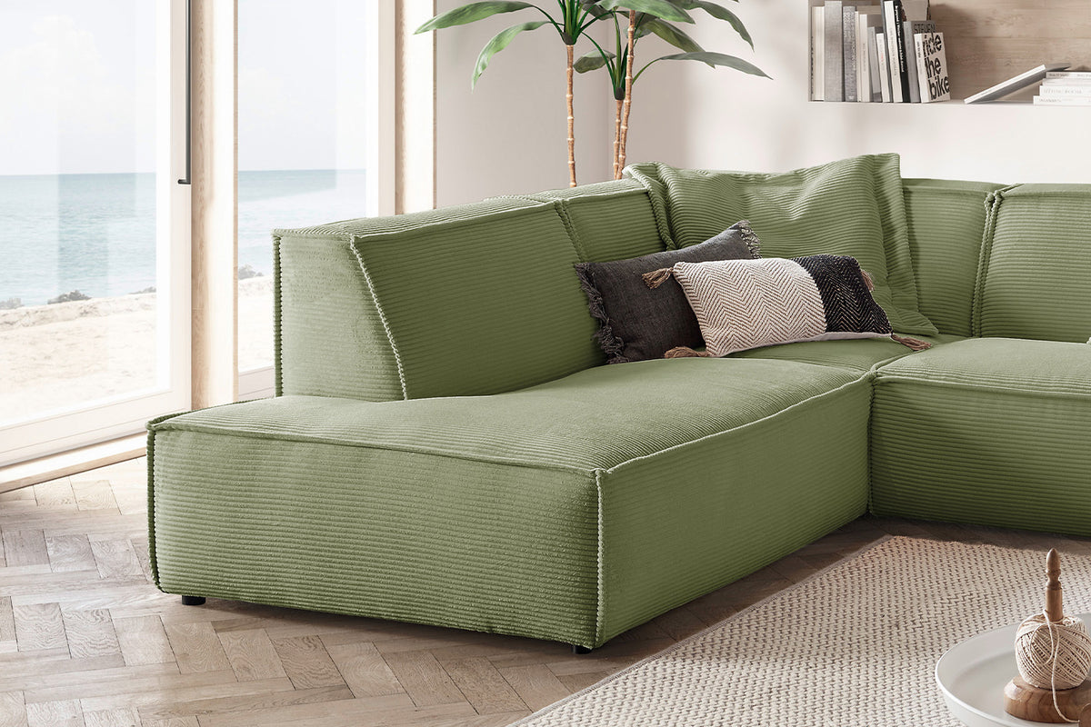 B-Ware KAWOLA Sofa SAMU Ecksofa Cord olivgrün Recamiere links
