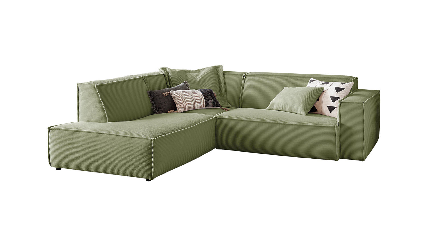 B-Ware KAWOLA Sofa SAMU Ecksofa Cord olivgrün Recamiere links