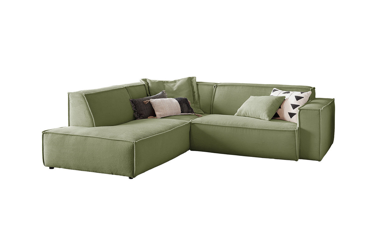 B-Ware KAWOLA Sofa SAMU Ecksofa Cord olivgrün Recamiere links