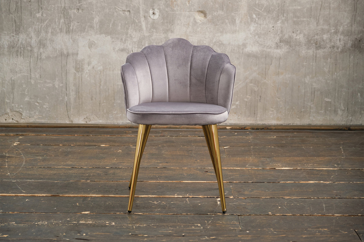 B-Ware_ KAWOLA Stuhl SALLY Esszimmerstuhl Velvet silber Fuß gold