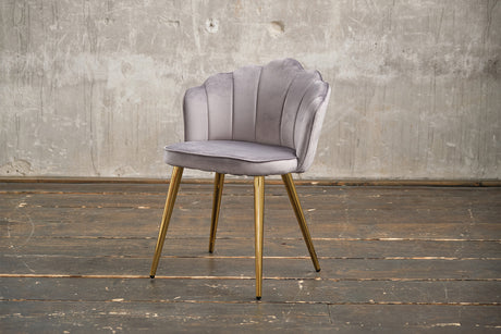 B-Ware_ KAWOLA Stuhl SALLY Esszimmerstuhl Velvet silber Fuß gold