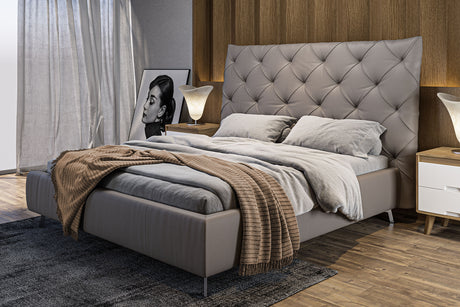 KAWOLA Bett ANNY Polsterbett Leder grau, 200 x 180 cm, 146