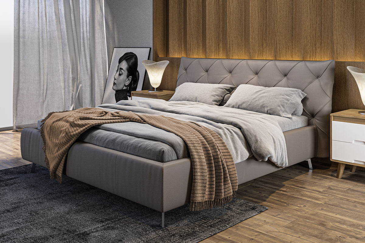 KAWOLA Bett ANNY Polsterbett Leder grau, 200 x 200 cm, 111