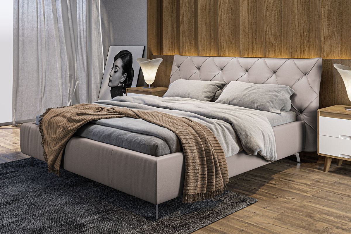 KAWOLA Bett ANNY Polsterbett Leder hellgrau, 200 x 180 cm, 111