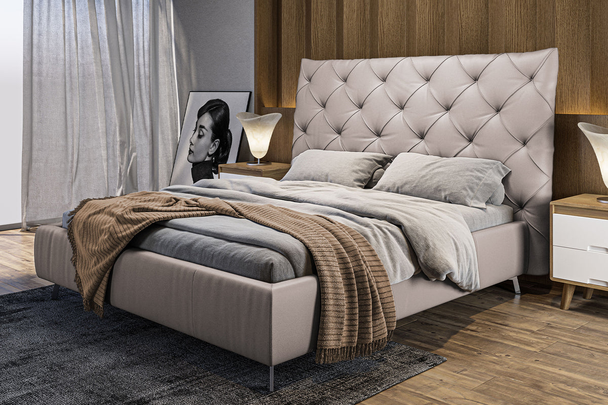 KAWOLA Bett ANNY Polsterbett Leder hellgrau, 200 x 200 cm, 146
