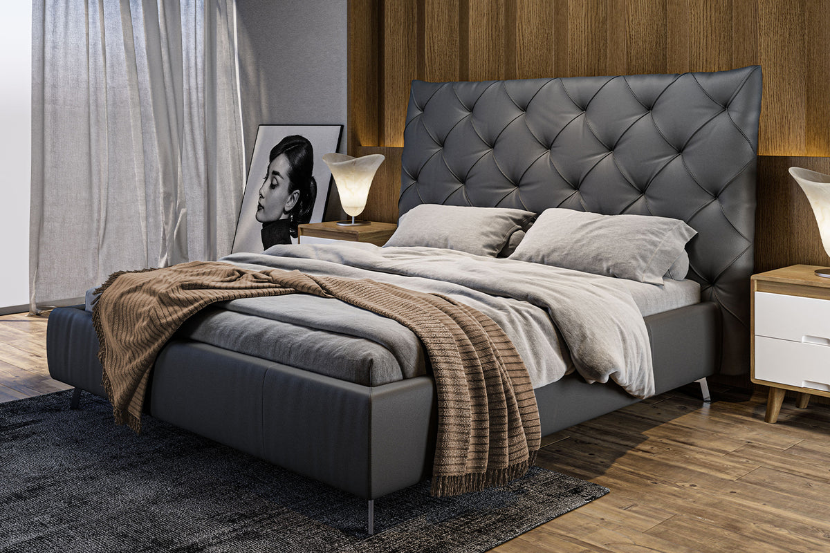 KAWOLA Bett ANNY Polsterbett Leder schwarz, 200 x 180 cm, 146