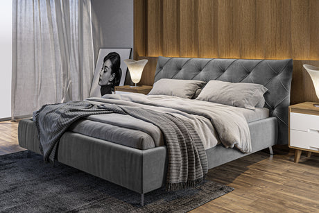 KAWOLA Bett ANNY Polsterbett Velvet grau, 200 x 160 cm, 111
