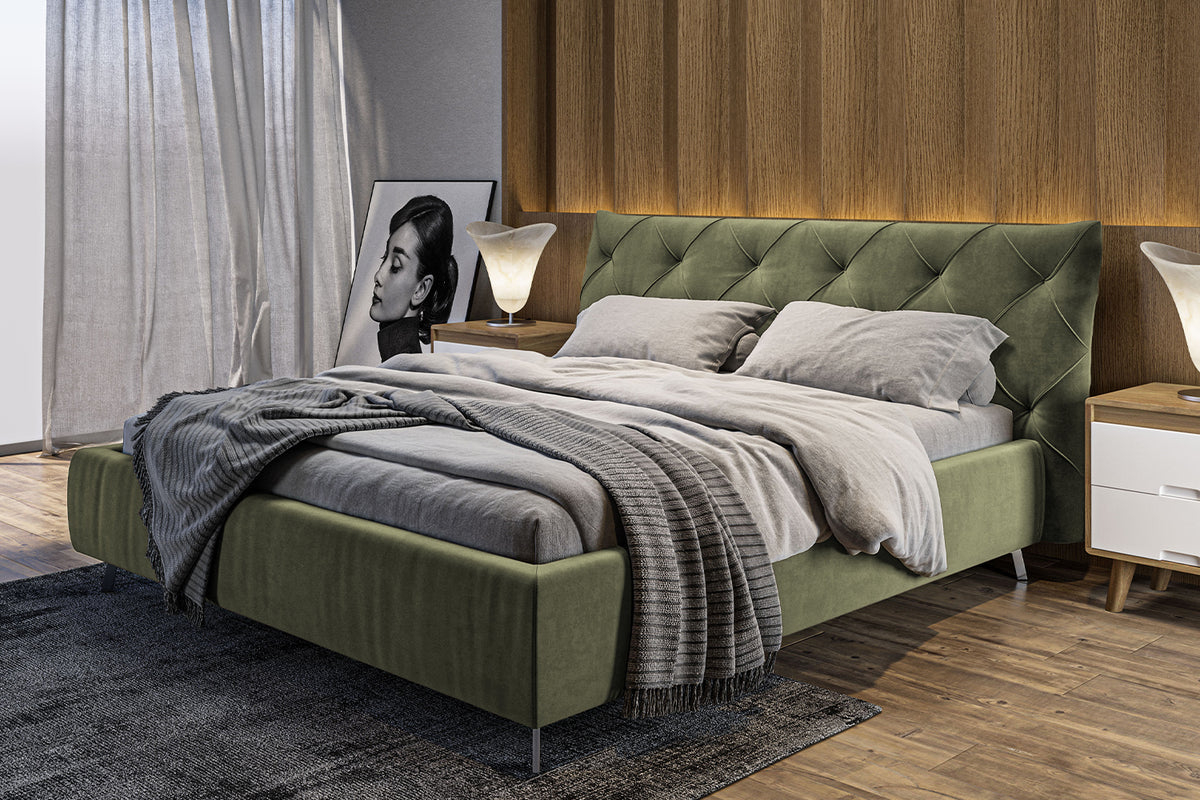 KAWOLA Bett ANNY Polsterbett Velvet olivgrün, 200 x 140 cm, 111