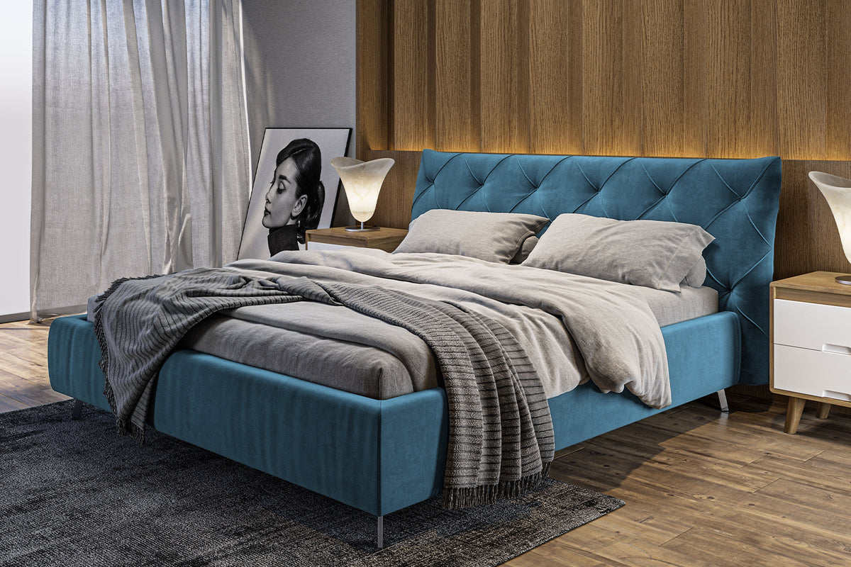 KAWOLA Bett ANNY Polsterbett Velvet petrol, 200 x 180 cm, 111