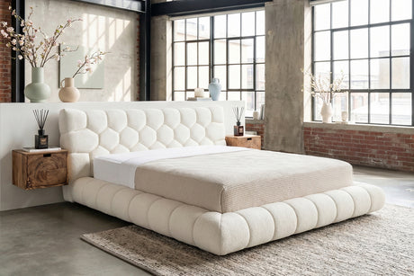 KAWOLA Bett ATTICO Polsterbett Stoff cremeweiß, 200 x 180 cm, Ohne Lattenrost