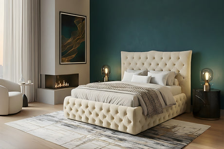 KAWOLA Bett BERTINI Polsterbett Velvet creme mit Lattenrost, 200 x 200 cm