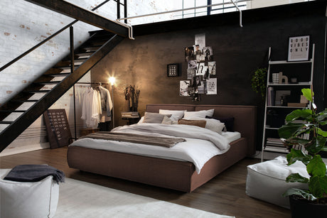KAWOLA Bett CARLO Polsterbett Stoff braun, 200 x 160 cm