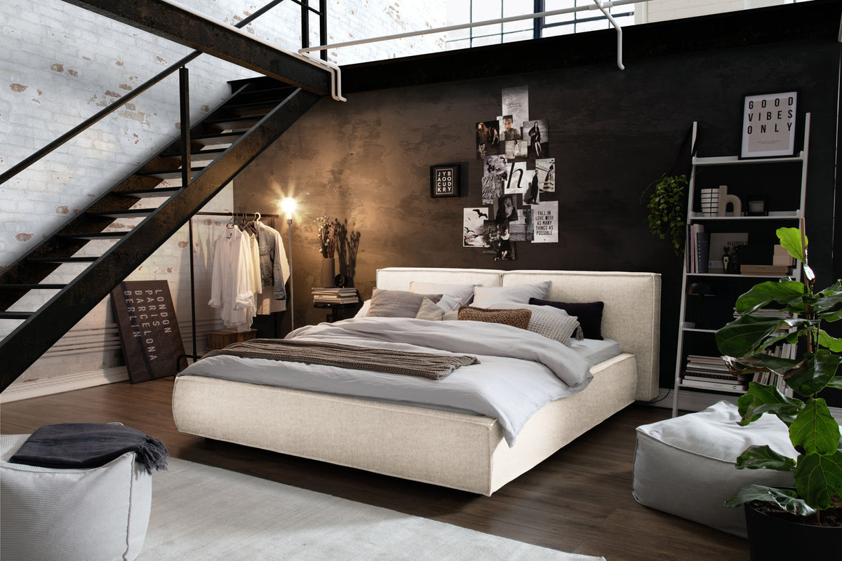 KAWOLA Bett CARLO Polsterbett Stoff cremeweiß, 200 x 140 cm