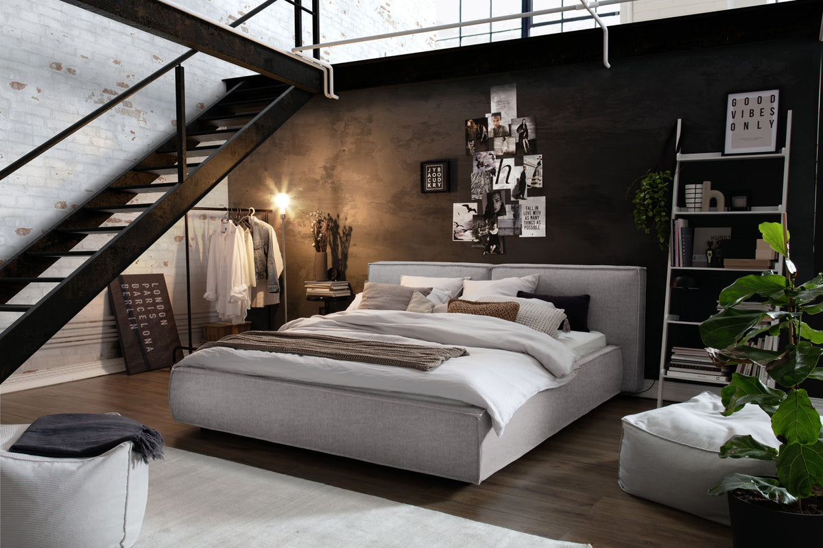 KAWOLA Bett CARLO Polsterbett Stoff grau, 200 x 180 cm